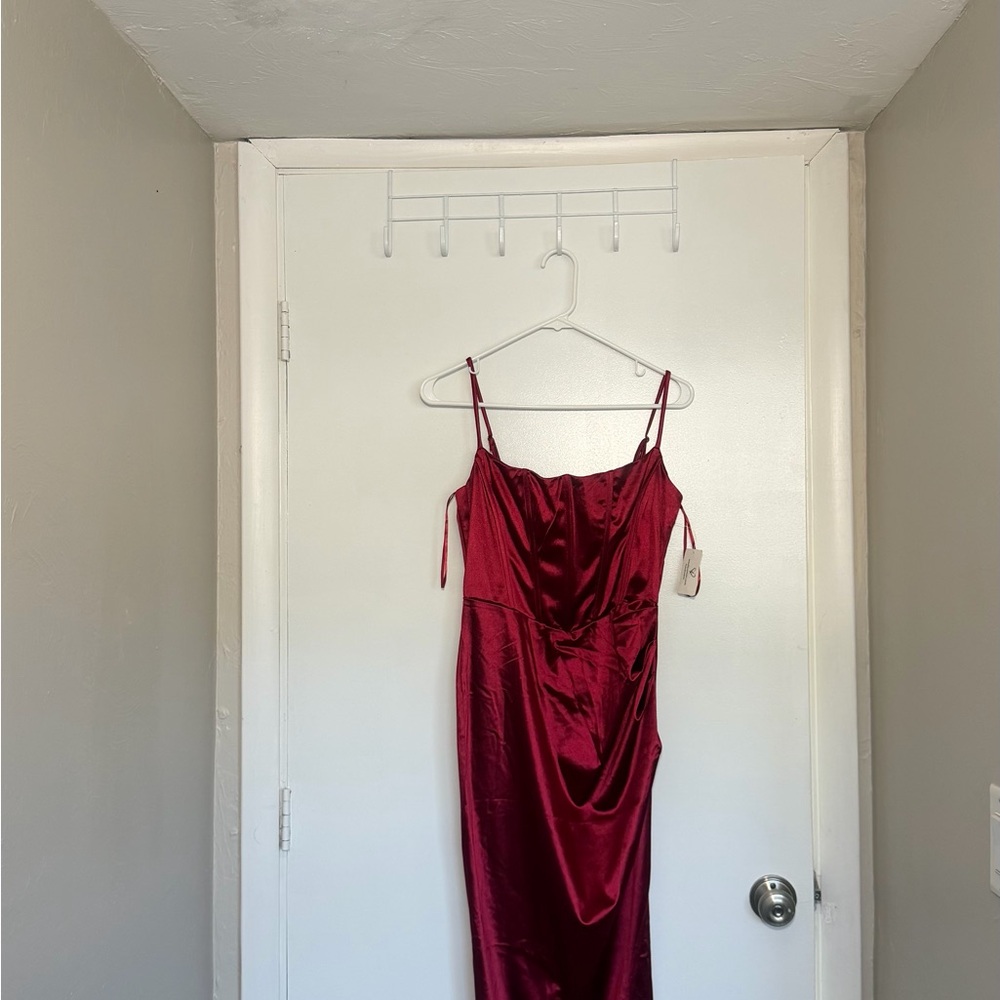 Spaghetti strap Satin corset top Dress in Burgundy